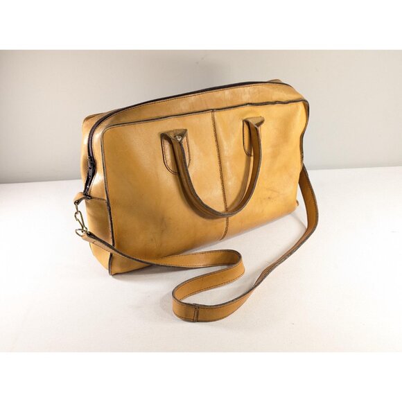 Vintage caramel leather crossbody laptop bag, 1970s 2-way bag business attache - Picture 2 of 10